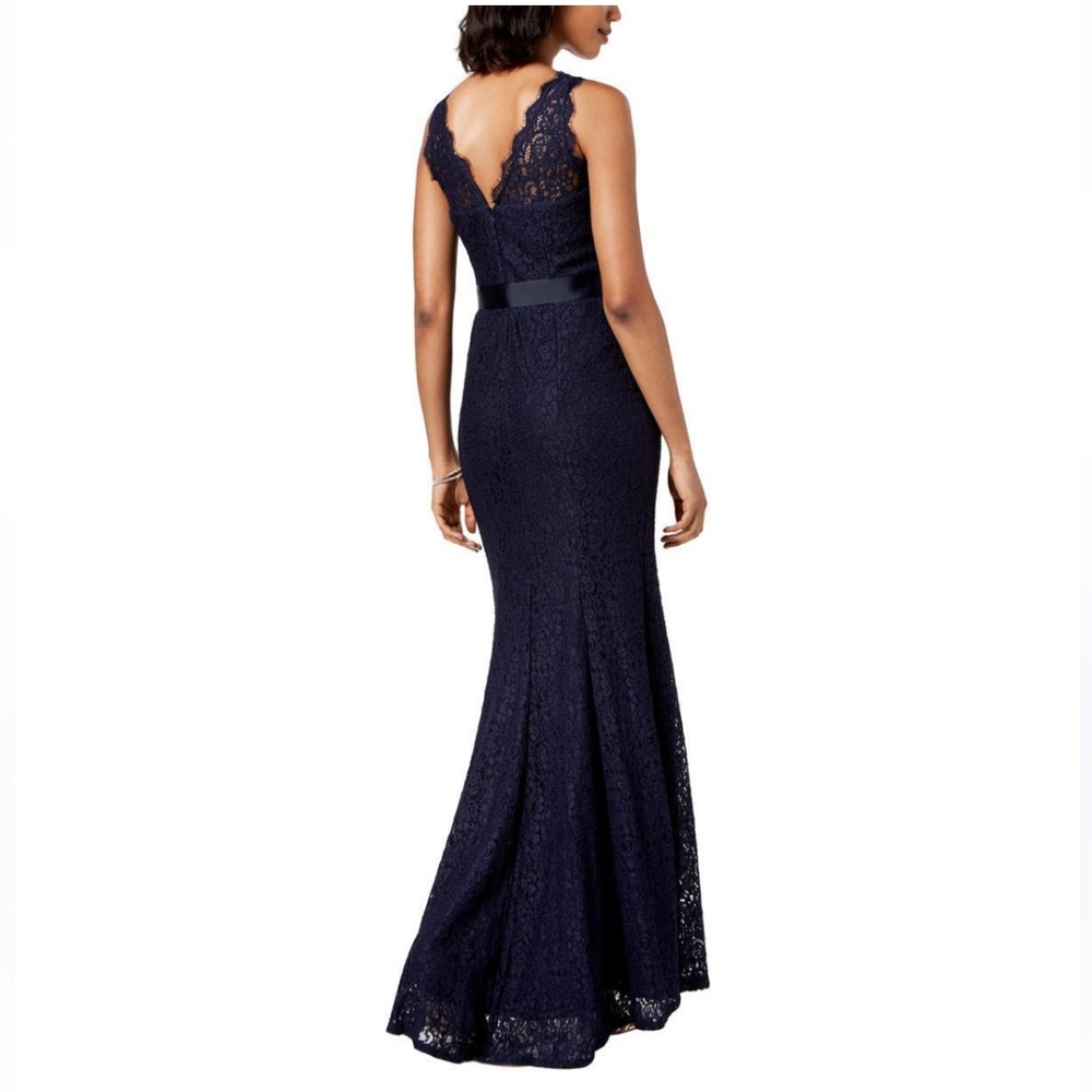 Adriana Papell Navy Lace Gown Maxi Dress 4 NWT Event Gala Quiet Luxury Old Money - Picture 2 of 10